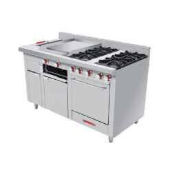 CORIAT MULTICHEF TURBO MASTER Estufa a Gas 4 Fuegos, Plancha, Freidor, Gratinador y Horno